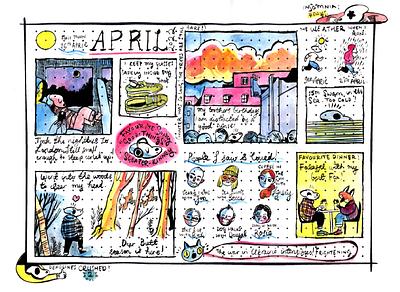 A diary page of April with comics and doodles to describe the events and thoughts from that month